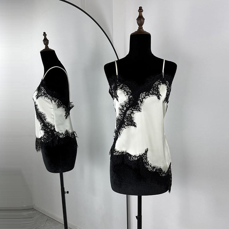 Satin Lace Patchwork Tops Women Camisole 2025 Sexy V Neck Sleeveless Asymmetric Slim Crop Top Camis Embellished Tank Tops Y2K