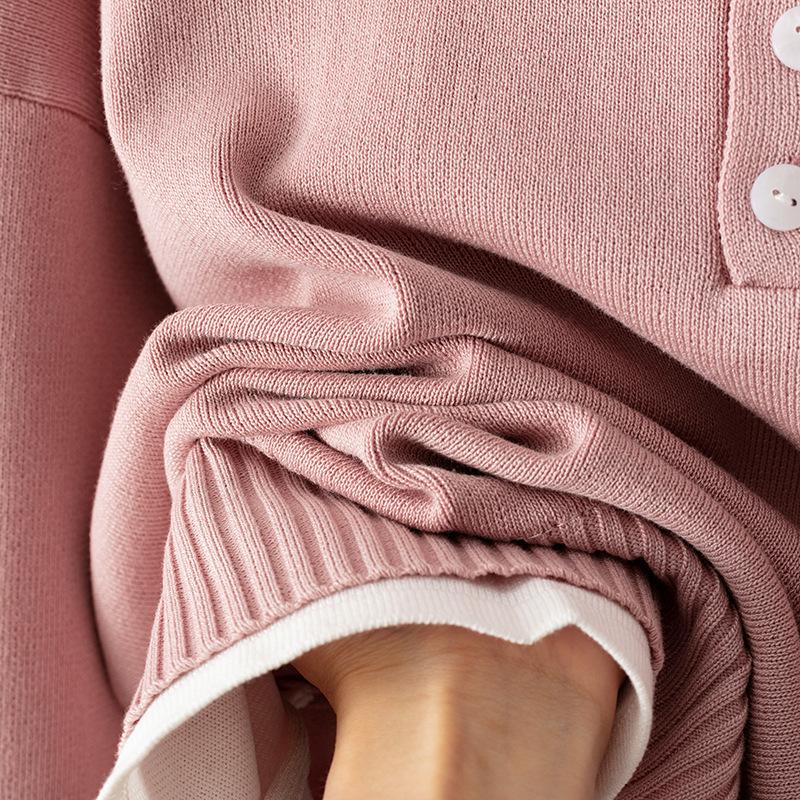 Mode Lässiger Wollanzug Damen Herbst und Winter Neu Lockerer Pullover Gestrickte Weitbeinige Hose Zweiteiliges Set