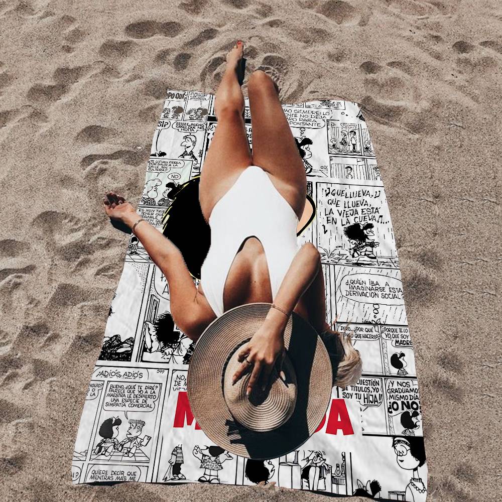 Cartoon Mafalda Microfiber Printed Beach Towel Mountain Climbing Yoga Beach Swimming Running Absorbent Soft Towel