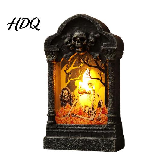 Pumpkin Bag Fillers Tombstone Candle Lantern LED Lighted Spooky Graveyard Table Lamp Halloween Tabletop Decor Small Night Light for Haunted