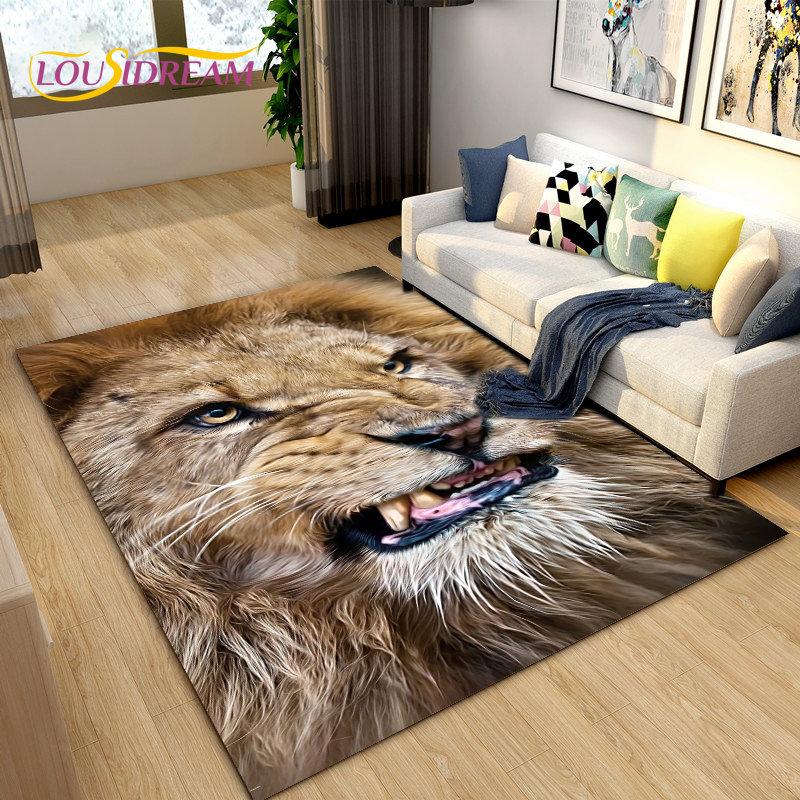 3D Beast Lion Cartoon Animal Area Rug Carpet for Living Room Bedroom Playroom Sofa decor home Non-slip rug Floor Mat Soft