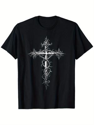 Gothic Cross T-Shirt with a Faith Theme - A Y2K Grunge Style Tee Featuring Religious Symbols Like Celtic Knots And Greek-Roman Crosses