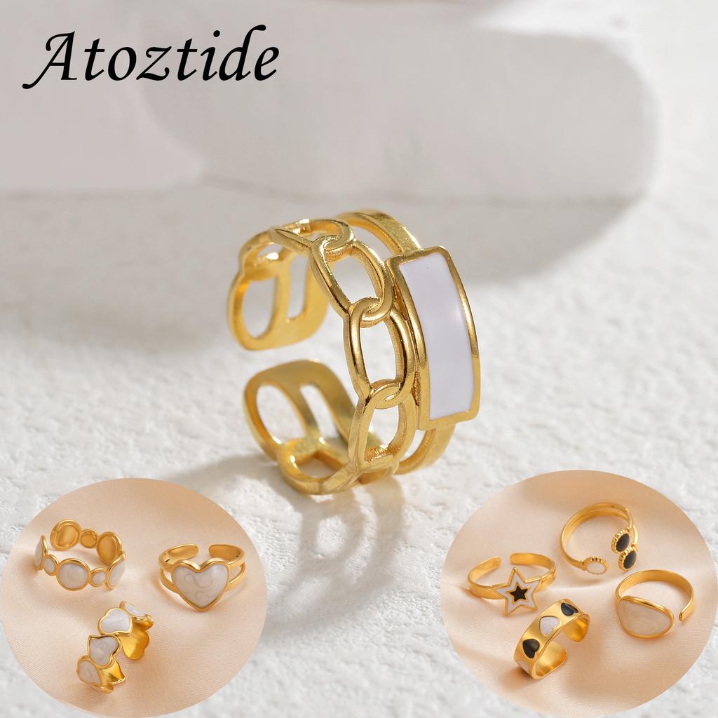 Atoztide New Fashion Vintage Rings For Men Women Stainless Steel Gold Color Adjustable Neutral Retro Ring Anillo Jewelry Gift