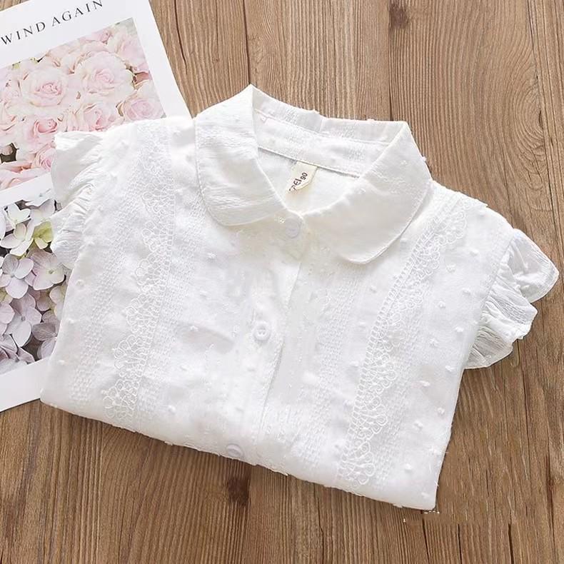 Mädchen Weiße Baumwolle Spitze Langarm Bluse – Frühling/Herbst Schuluniform