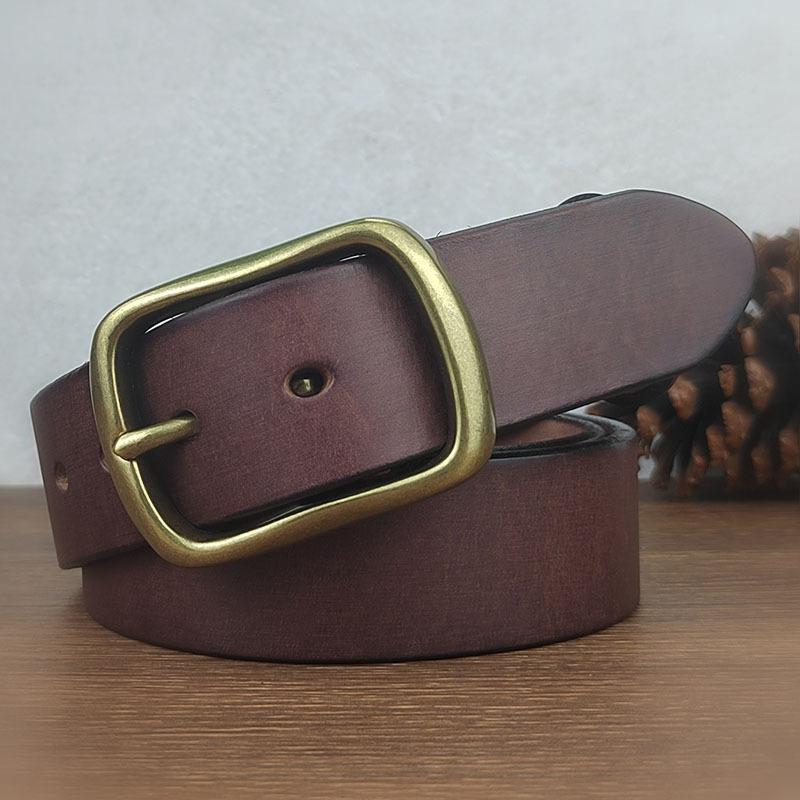Thickened Polished Belt Men'S Leather Casual First Layer Cowhide Retro Copper Pin Buckle Belt Simple Youth Jeans Belt