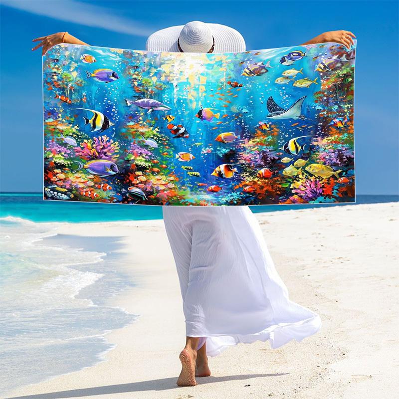 Underwater Artbig Fish Art Print Beach Towel, Large Soft Quick Dry Towel for Beach Camping Swimming
