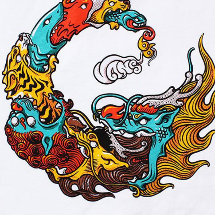 Vans Asian Artists Collab Mythical Creature Print Short Sleeve Crew Neck T-Shirt Men Tops White VN0A4P5LWHT