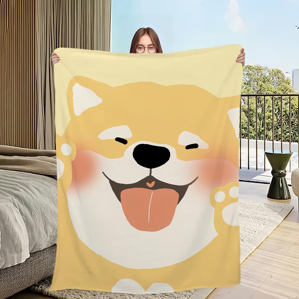 Cute Puppy Corgi Cartoon Dog Funny Face Flannel Warm Comfort Soft Plush Blanket for Sofa Living Room Office Bedroom Travel Gift