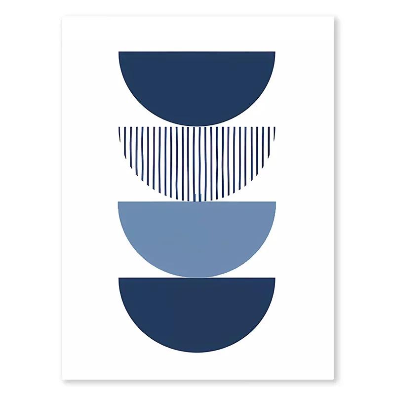 Boho Blue Abstract Modern Wall Art Print Sun Geometric Line Leaf Canvas Painting Nordic Posters Decor Pictures for Living Room