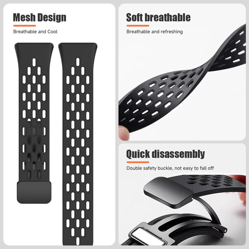 Silicone Magnetic Buckle Mesh Silicone Strap For Huawei Band 11Pro Sport Breathable Watch Band For Huawei Smart Band 11 NFC Replacement Bracelet Loop