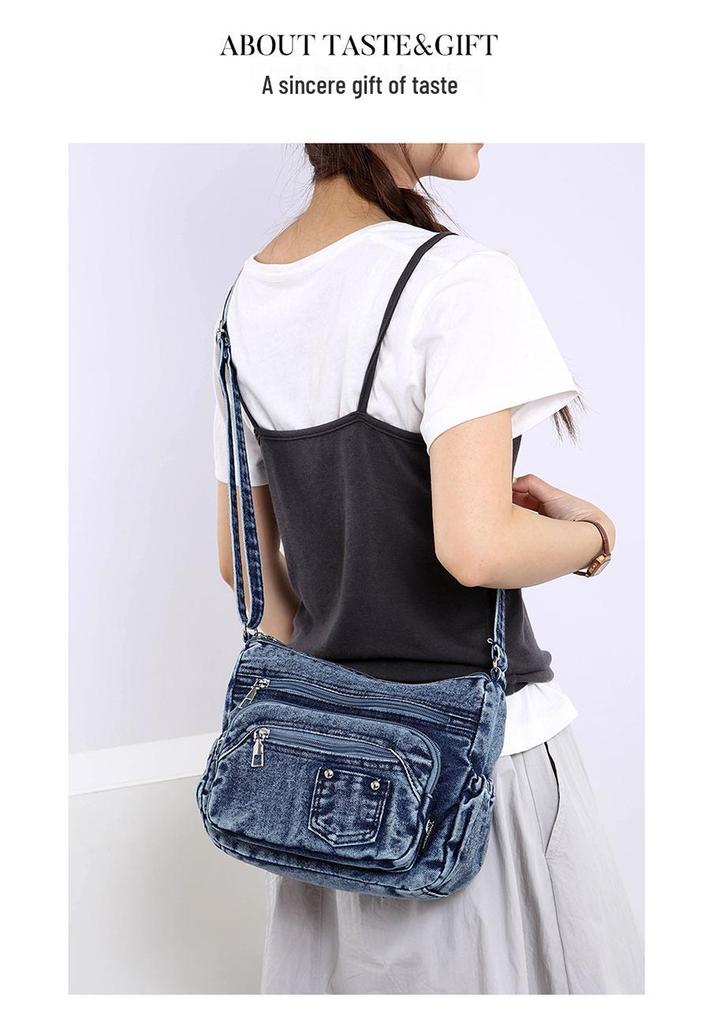 Women's Versatile Crossbody Bag: Multi-pocket Casual Denim for Commuting