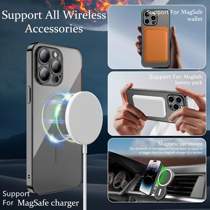 Luxury Plating For Magsafe Case For iPhone 16 15 14 13 12 11 Pro Max Wireless Charge Magnetic Cover With Camera Lens Protector