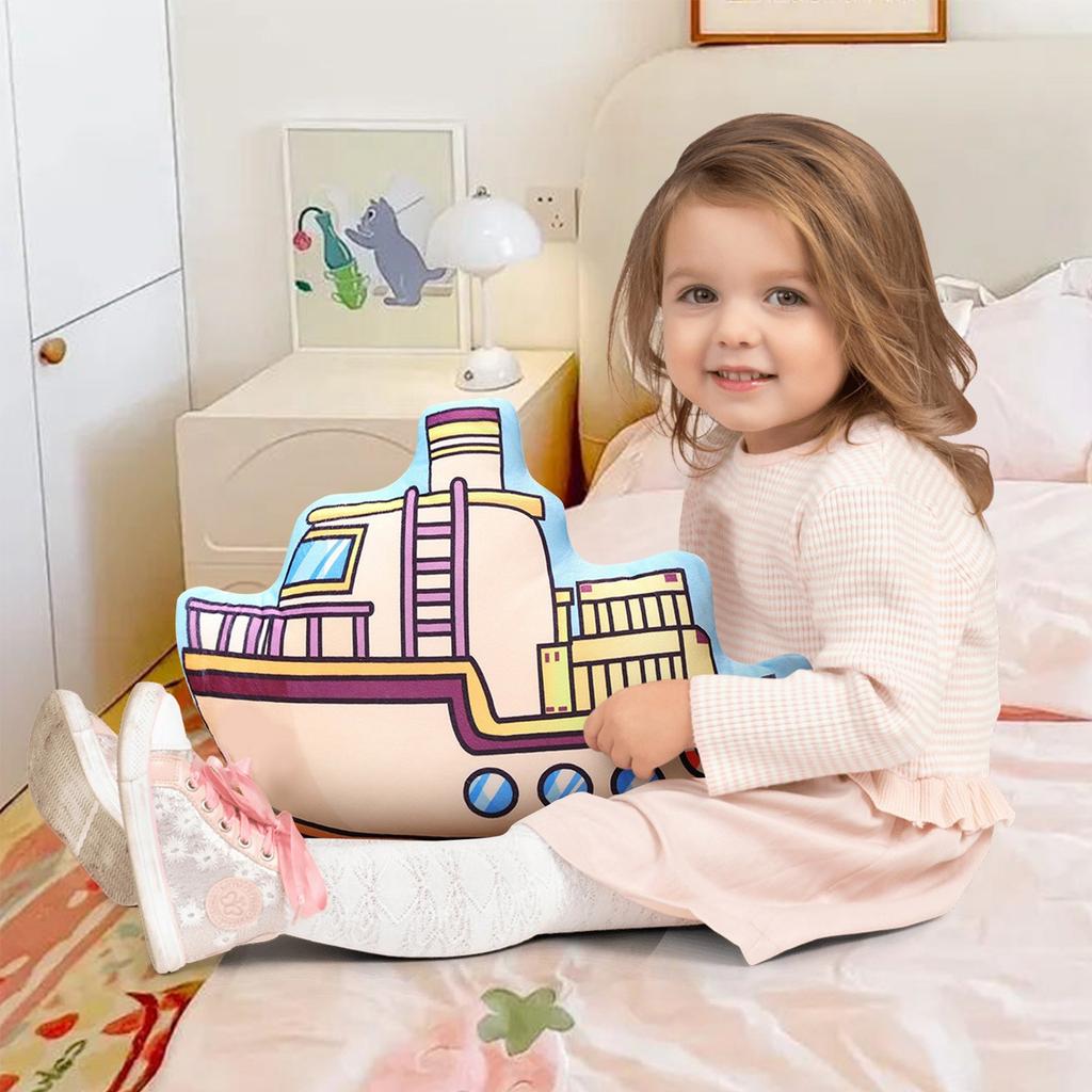 Cartoon Car Pillow, Creative Transportation Printed Double-Sided Plush Toy, Children'S Room Early Education Pillow