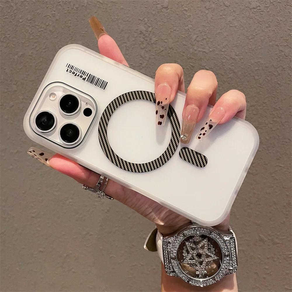 

Матовый прозрачный чехол с магнитным кольцом и узором из углеродного волокна для iPhone 16 15 14 Plus 13 12 11 Pro Max для беспроводной зарядки Magsafe For iPhone 16 Pro Max