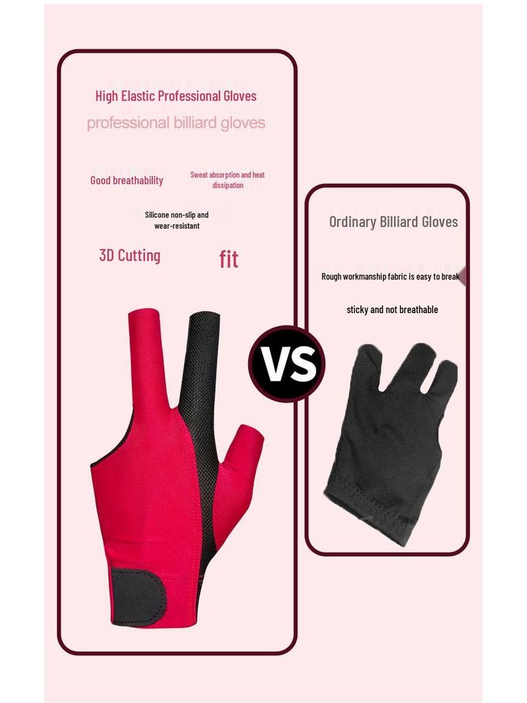 Universal Fingerless Non-slip Billiard Gloves, Elastic and Breathable, Fit Both Hands.