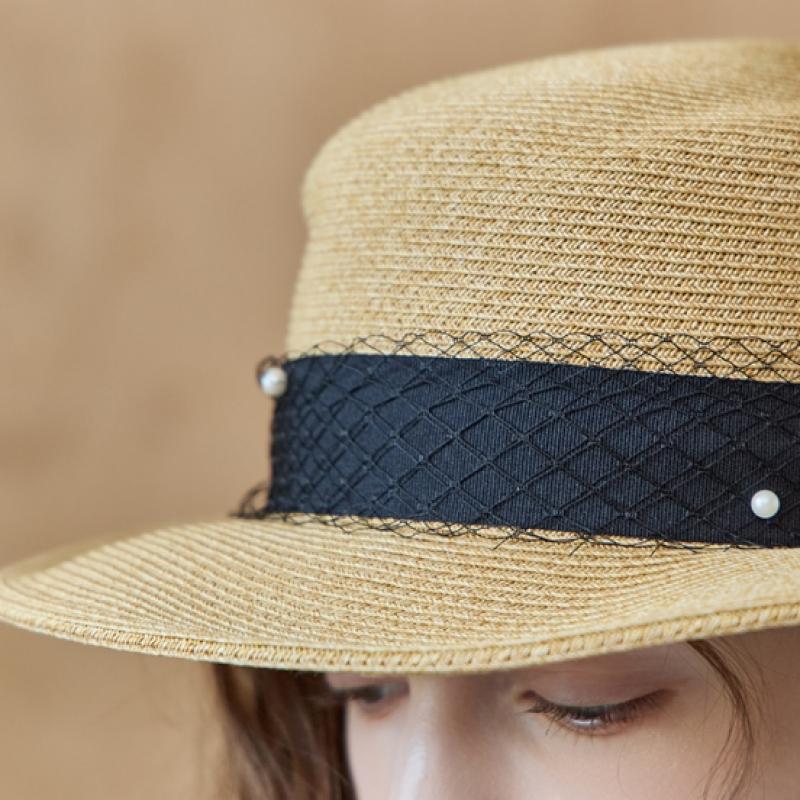 Maxza Pearl Mesh Ribbon Wire Raffia Boater Hat Ze07am004na