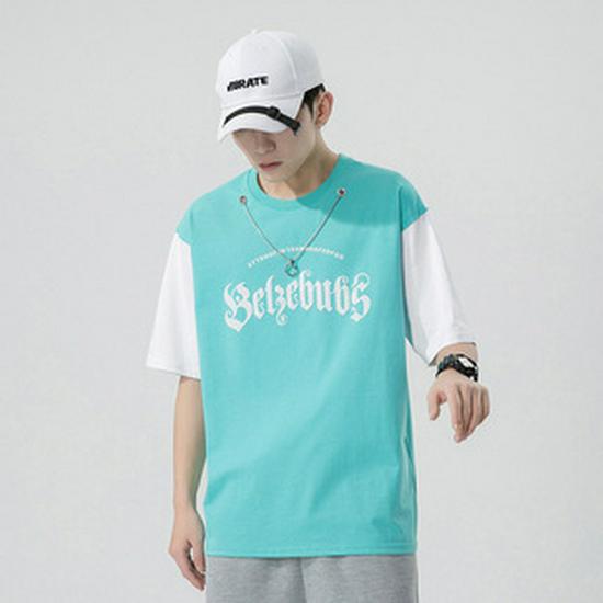 Kunhai Pengyun Men's Trendy Cotton Hooded Short-Sleeve T-Shirt - Loose Fit, Solid Color, Fake Two-Piece Design