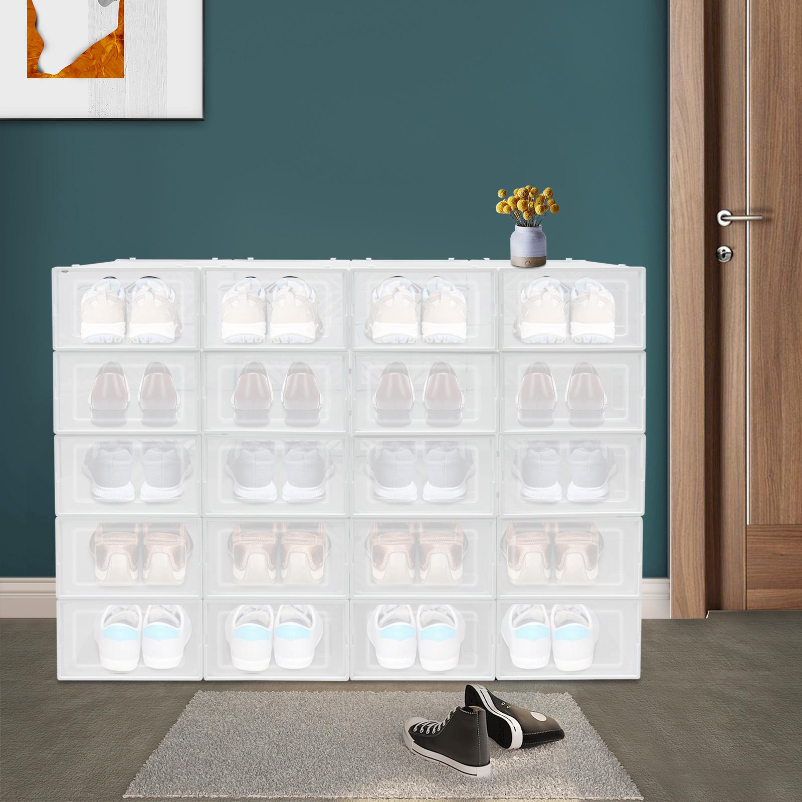 Пластиковые штабелируемые коробки для хранения обуви, набор из 20 штук, прозрачные органайзеры для обуви с открывающейся конструкцией, компактные складные контейнеры для обуви