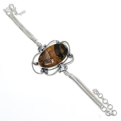 Naturholz Jaspis Edelstein Handgefertigt 925 Sterling Silber Armband 7-8" Y0w99
