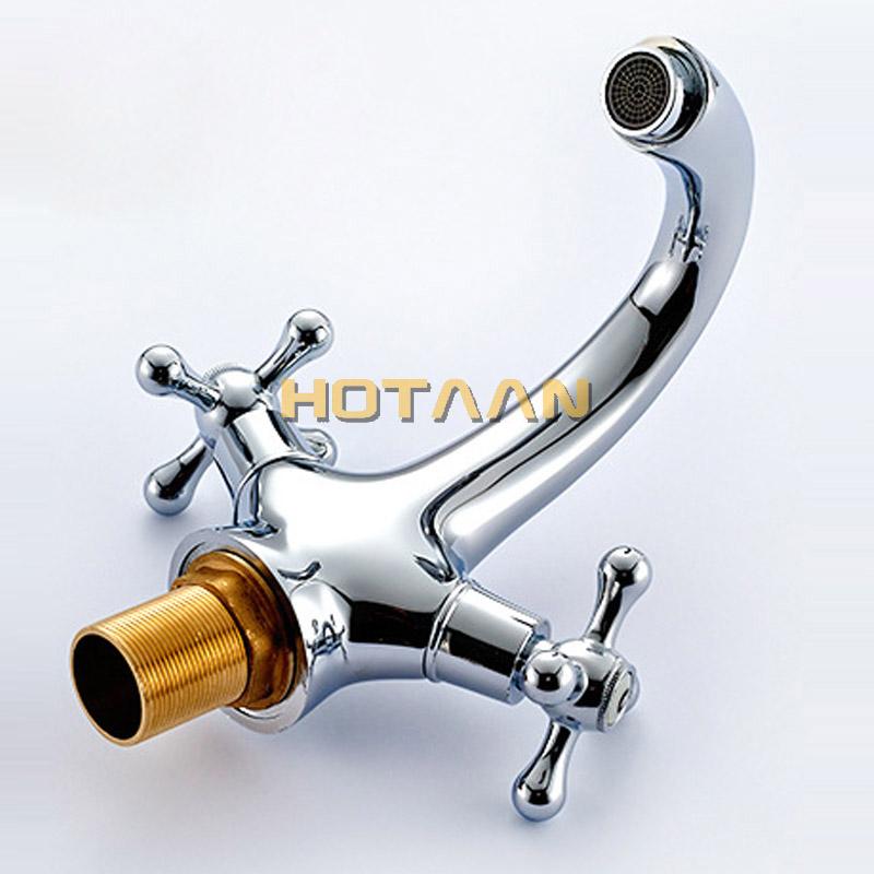 HOTAAN Solid Brass Chrome Plated Double Handle Control Antique Faucet Kitchen Bathroom Basin Mixer Tap Robinet Antique YT-5021-C