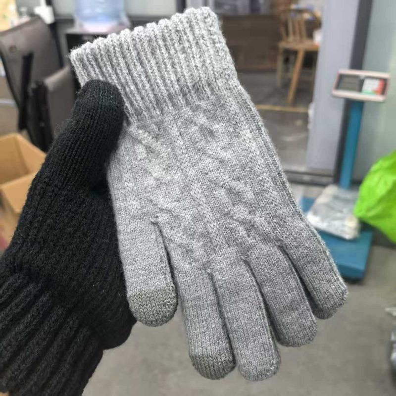 Knitted Wool Gloves Camel Wool Piled Thickened Thermal Gloves Outdoor Versatile Cold-proof Gloves
