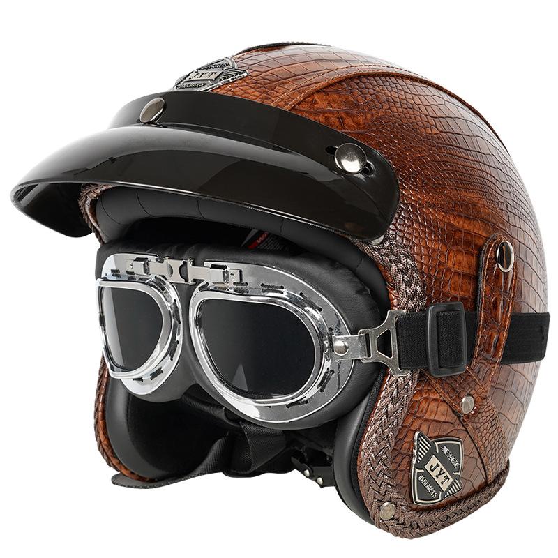 Casco de motocicleta Harley Prince Cruiser retro con certificación 3C, de cuero, para hombre y mujer, para todas las estaciones, para motocicleta eléctrica, 3/4/5