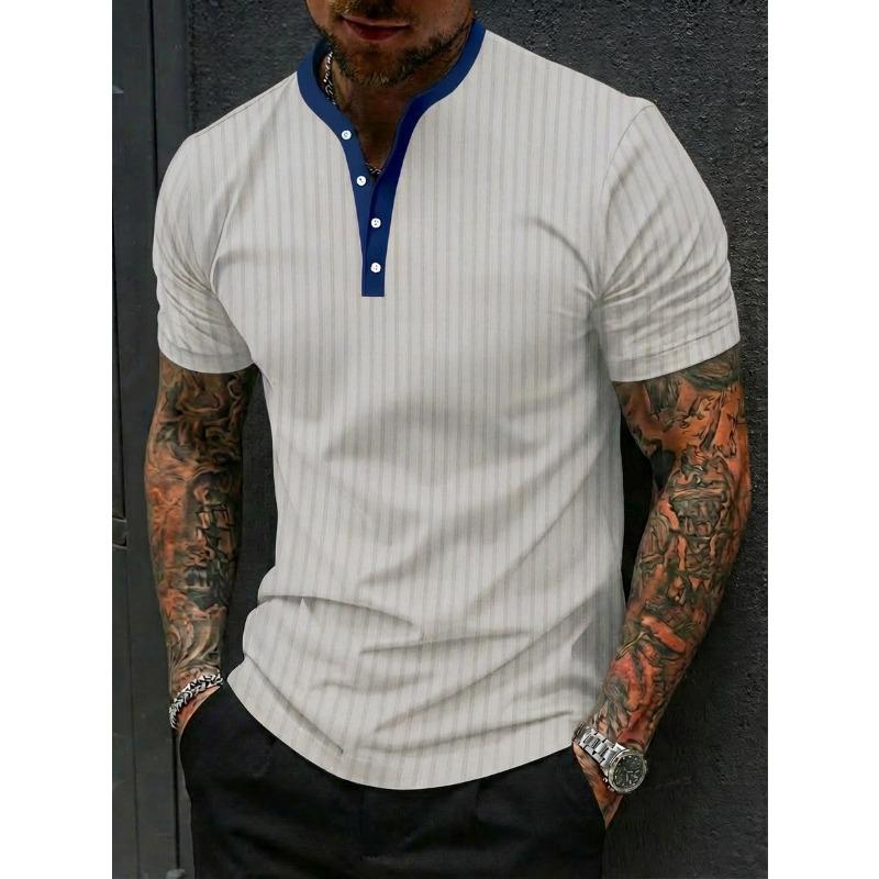 Men's Summer High-Stretch Ribbed Fitness and Casual Fashion Stand-Up Collar Knitted Short-Sleeved Polo Shirt