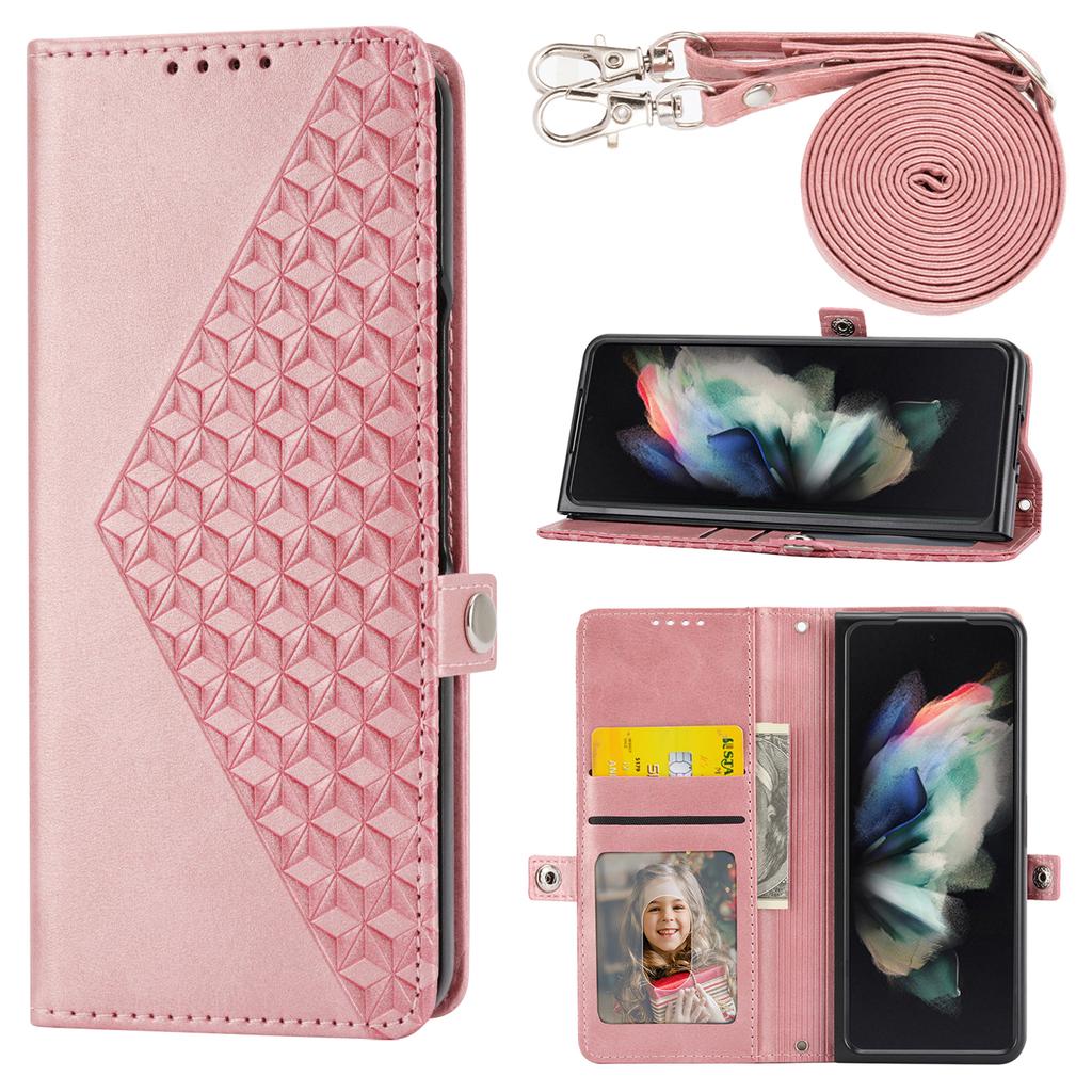 For Samsung Galaxy Z Fold6 5G Wallet Case Calf Texture PU Leather Phone Cover with Shoulder Strap