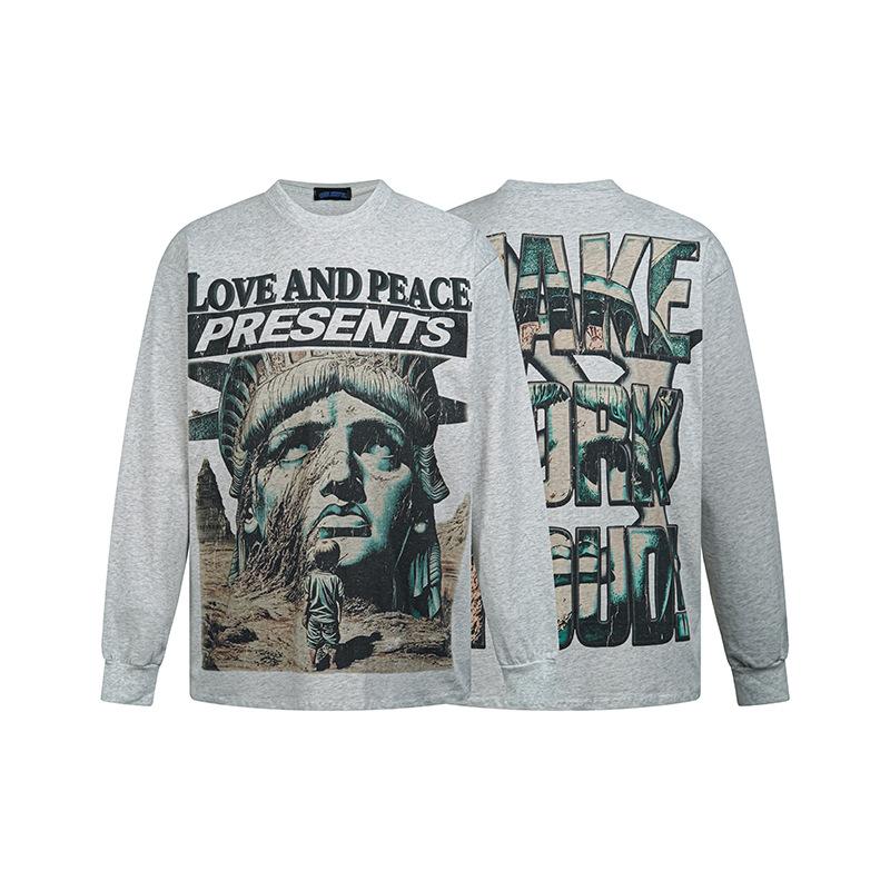 American Vintage Vintage Digital Direct Print Base Shirt Loose Casual Long Sleeve T-Shirt For Men And Women M