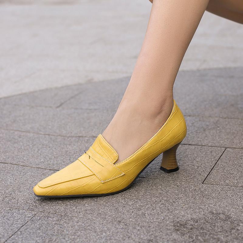 Women's High Heel Single Shoes Spring and Summer New Thick with Solid Color Large Size Matching Low Top Shoes