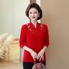 Year of the Rat High-End Embroidered Wool Sweater with Stand-Up Collar for Middle-Aged and Elderly Women