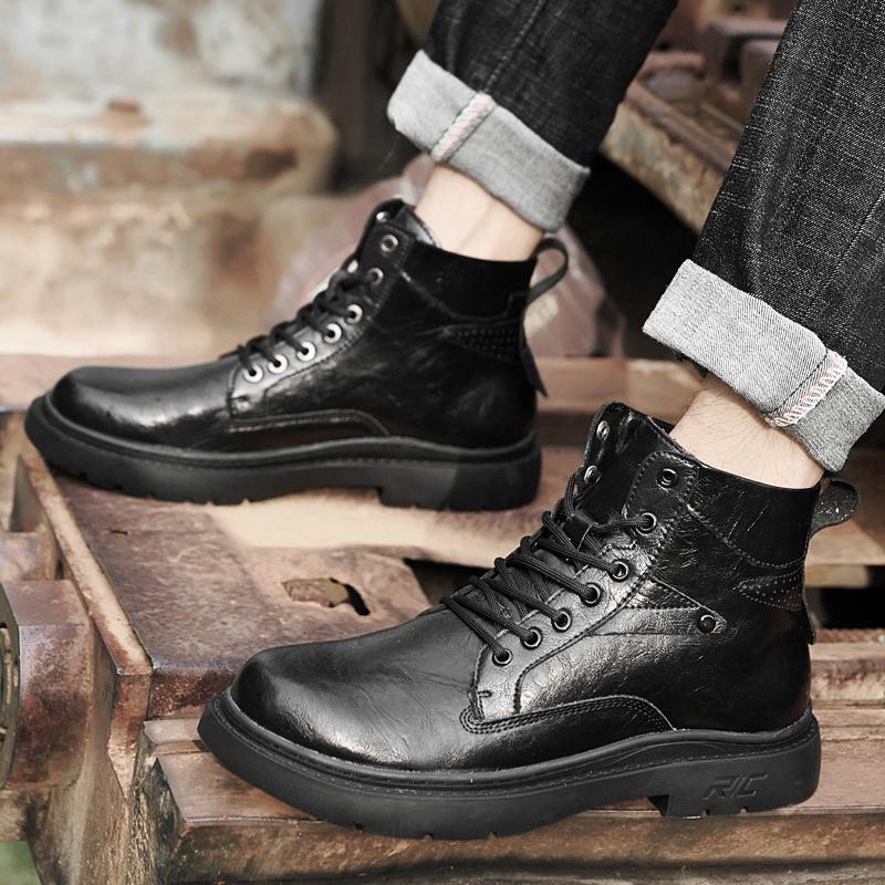 Classic High-Top Laced Walking Boots Outdoor Durable Comfortable And Casual Boots British Style Men's Genuine Leather Work Boots