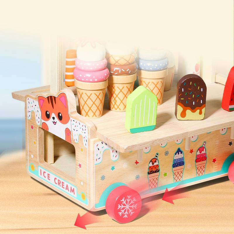 Children's simulated ice cream multi-functional ice cream creative store exercises baby hand-eye coordination wooden toy