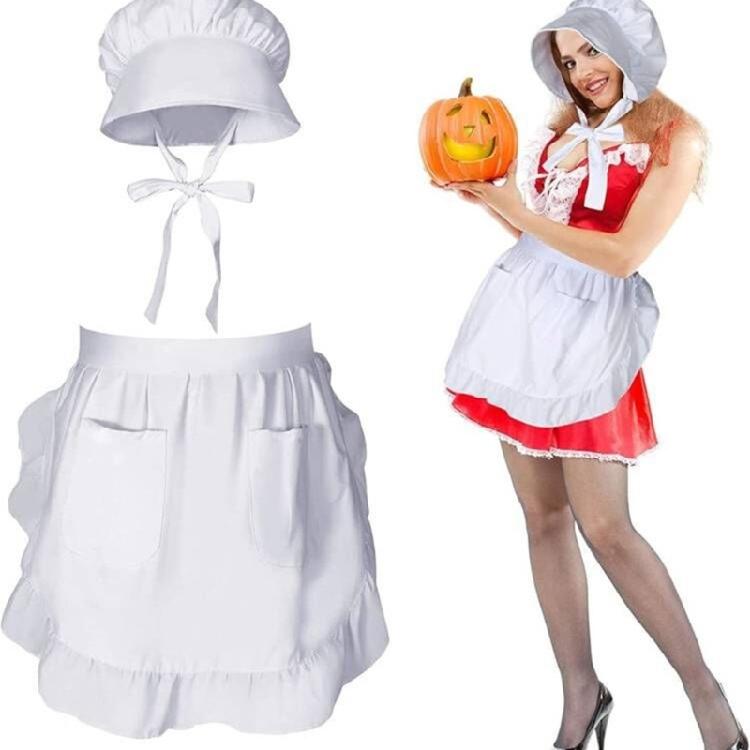Ruffle Maid Costume Accessories Colonial Costume Set White Colonial Caps Bonnet Waist Apron Pioneers Girls Costumes