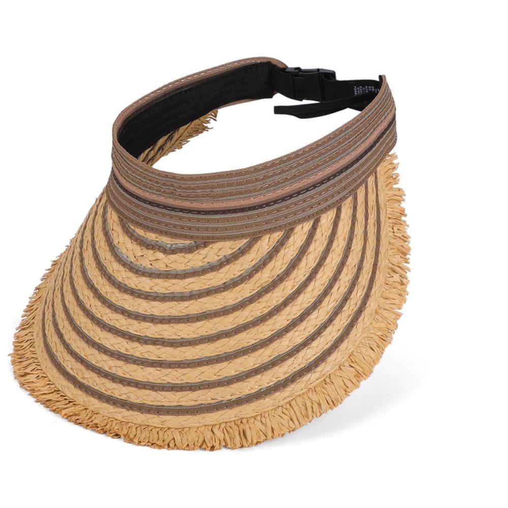 Однотонная Соломенная Шляпа с Открытым Верхом Портативная Складная Шляпа-Зонт Летняя Шляпа с Воздухом Широкополая Плетеная кофейный