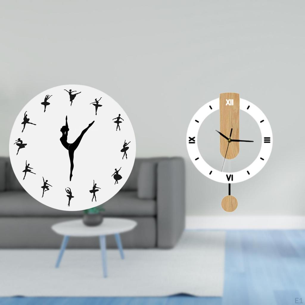 Ballerina Wall Clock Acrylic Ornament Ballet Dancing Girl Large Roman Numerals Silent Mute