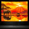 "Savanna Sunset Tapestry-Double Elephant On a Waterhole, Dusk Sky, African Wilderness Wall Wall Art Deco Tapestry