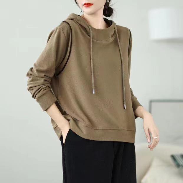 Korean Style Women's Versatile Winter Hoodie: Simple Solid Color Casual Pullover
