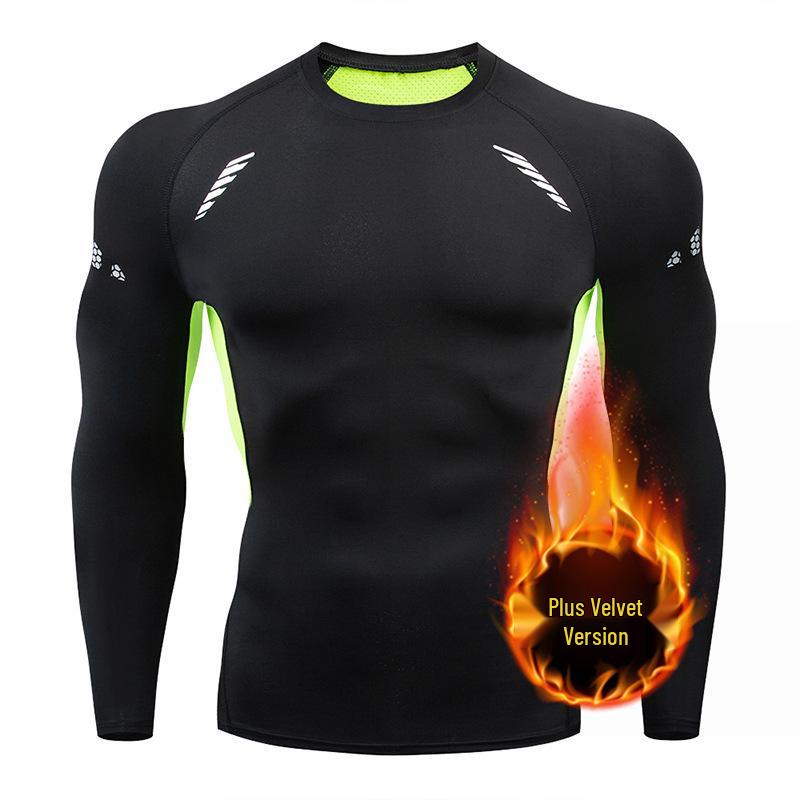 

Мужская компрессионная футболка с флисовой подкладкой и быстросохнущая для осенне-зимних видов спорта M
