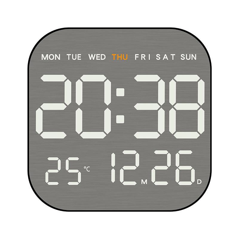 Brushed Metal Wall Clock: LED Multi-functional Electronic Alarm Clock