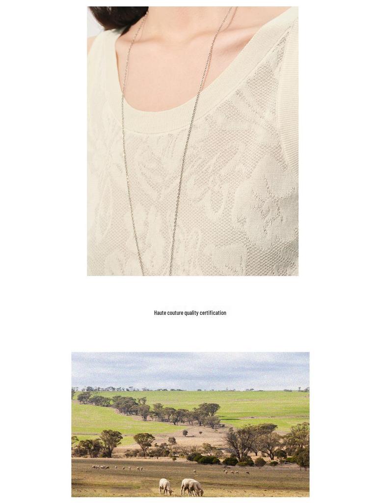 Elegant Women's Silk Jacquard Sleeveless Knit Top - High-Quality Summer Style