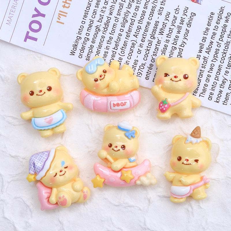 Sleepy Bear Cartoon Charms & Hair Clips - DIY Resin Shoe Decorations