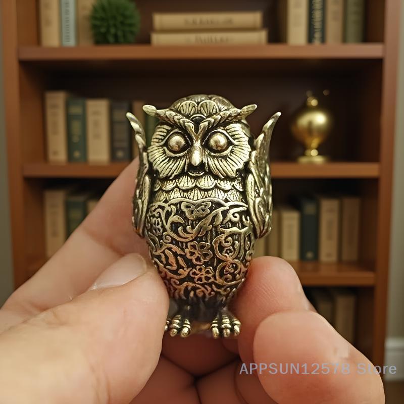Escultura de Búho Individual de Latón Vintage con Diseño de Orejas Cubiertas, Ideal para Oficina en Casa, Decoración Única para Estantería y Regalo