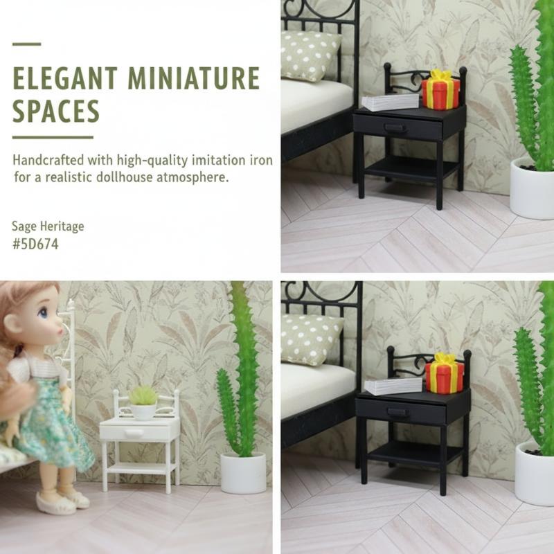 [J] 1Pcs Realistic Design Mini Nightstand Dollhouse Bedside Table Miniature Bedroom Furniture High Intricacy For Hobbyists