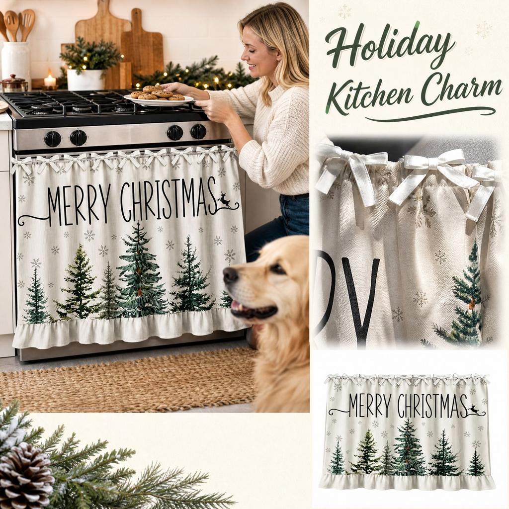 Christmas Oven Curtain for Kitchen Holiday Decoration, Festive Oven Door Accessory