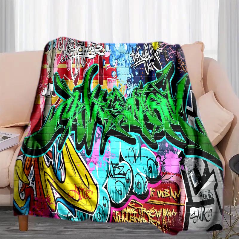 Graffiti Print Blanket Soft Comfortable All Seasons Suitable Sofa Office Nap Travel Birthday Gift Christmas Present