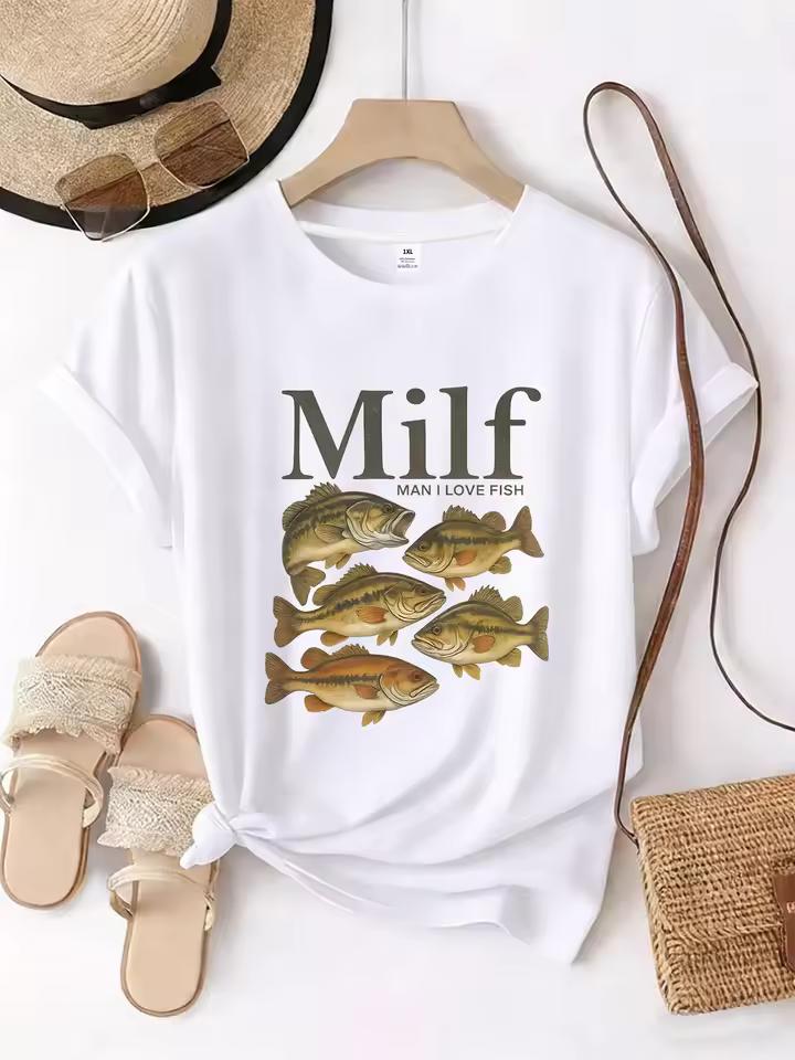 Creative pattern printed women's round neck T-shirt summer casual short sleeved top street fashion versatile