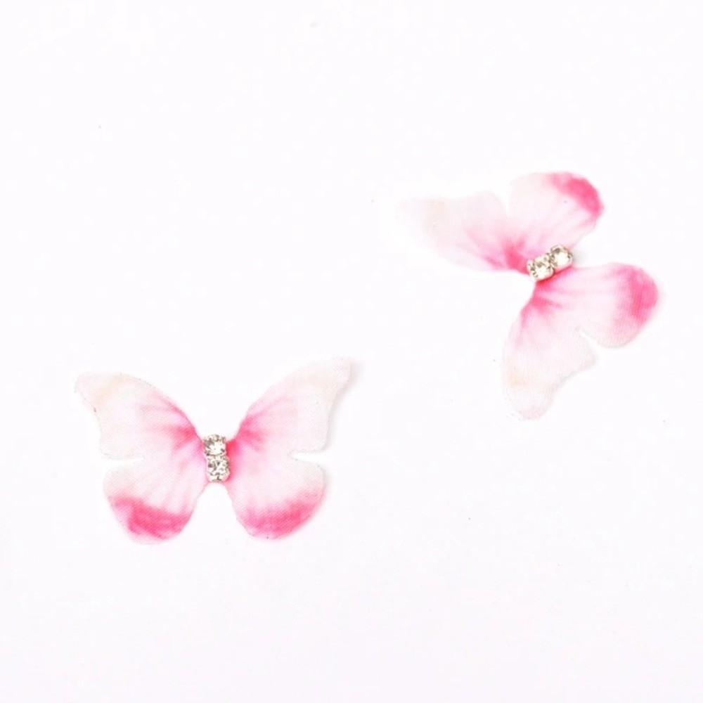50Pcs 3D Organza Fabric Butterfly Appliques Colorful Rhinestone Simulation Mesh Butterfly Patch Double-layer Translucent