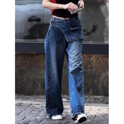 Pantaloni di Jeans Retro Taglie Forti da Donna per Primavera/Autunno: Pantaloni Dimagranti a Vita Alta a Gamba Larga con Design Elegante