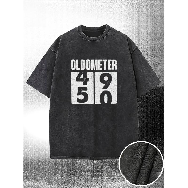 

European Size Washed T-Shirt, Retro Counter 50 Year Old Fun Print, High-Quality Wax Printed, Machine Washable, with a Certain Thickness T-Shirts 5XL